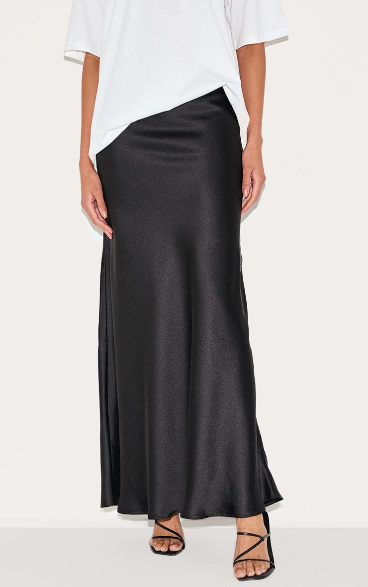 Pretty Little Thing Black Satin Floaty Maxi Skirt