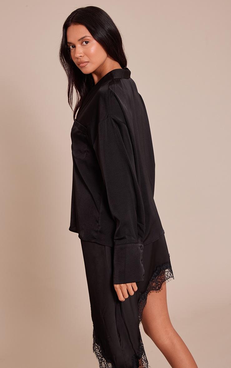 Pretty Little Thing Black Satin Long Sleeve Shirt