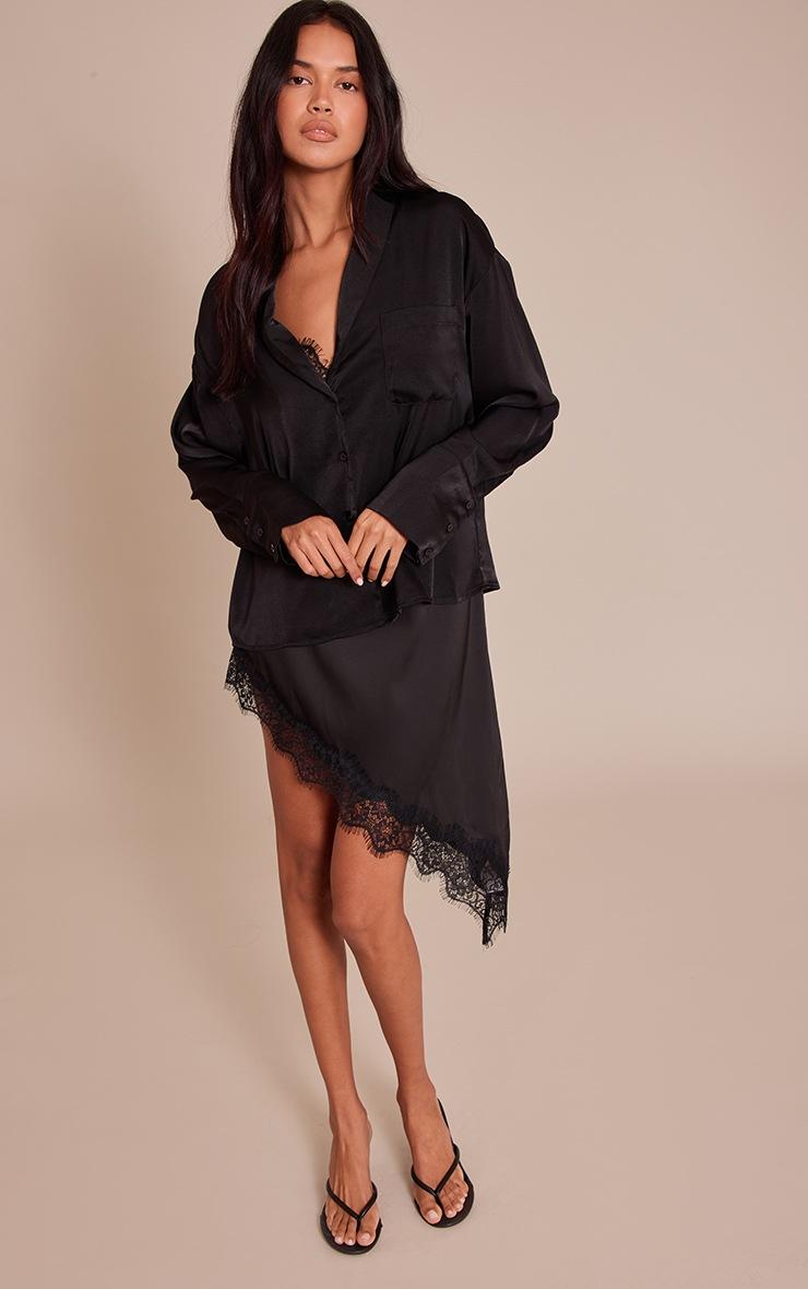 Pretty Little Thing Black Satin Long Sleeve Shirt