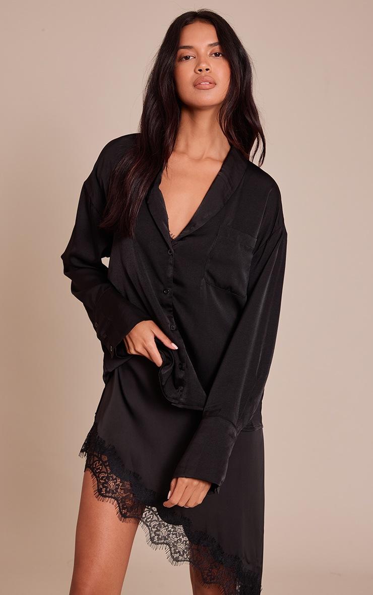 Pretty Little Thing Black Satin Long Sleeve Shirt
