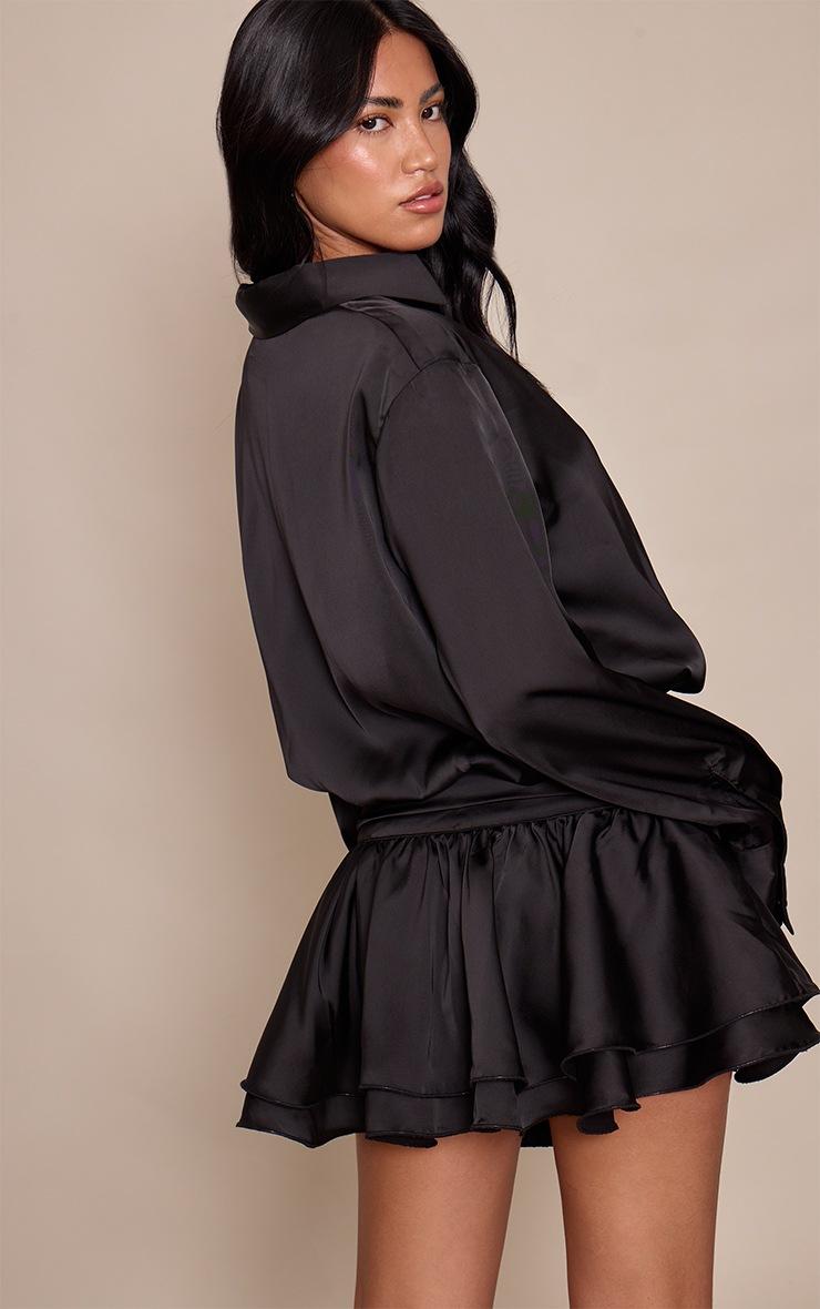 Pretty Little Thing Black Satin Ruffle Mini Skirt