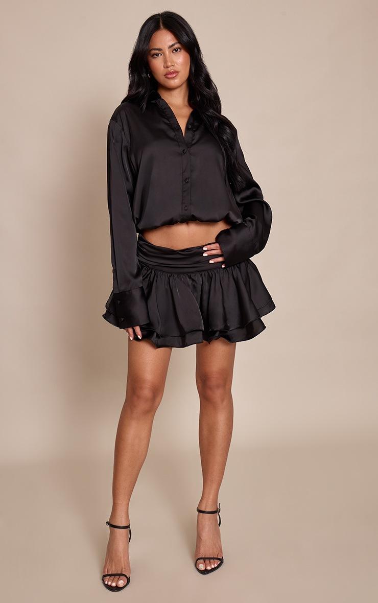 Pretty Little Thing Black Satin Ruffle Mini Skirt