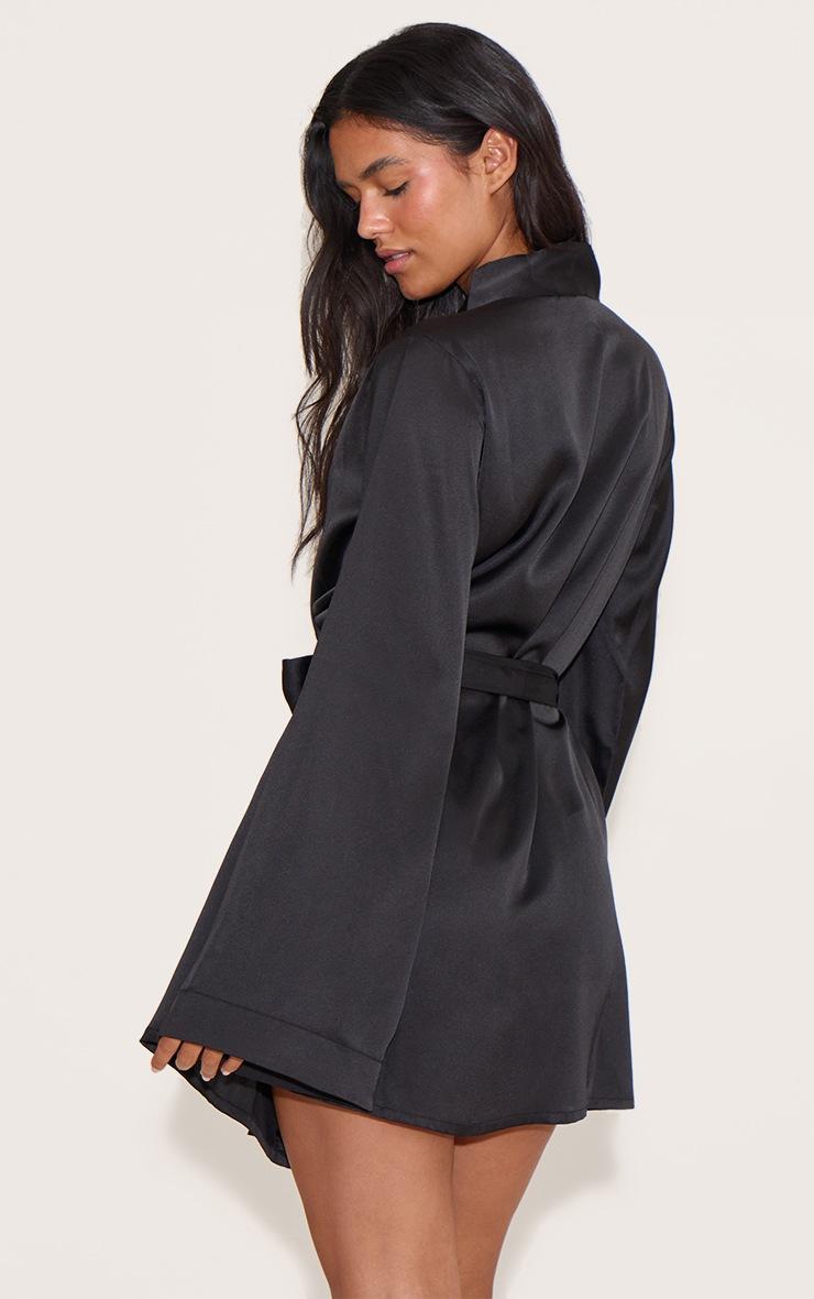 Pretty Little Thing Black Satin Sleepwear Robe