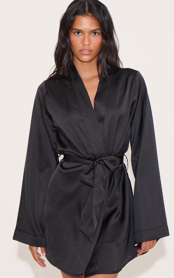 Pretty Little Thing Black Satin Sleepwear Robe