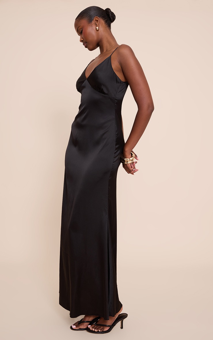 Pretty Little Thing Black Satin Strappy Maxi Dress