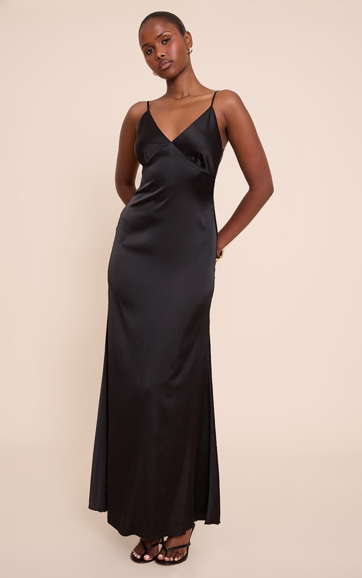 Pretty Little Thing Black Satin Strappy Maxi Dress