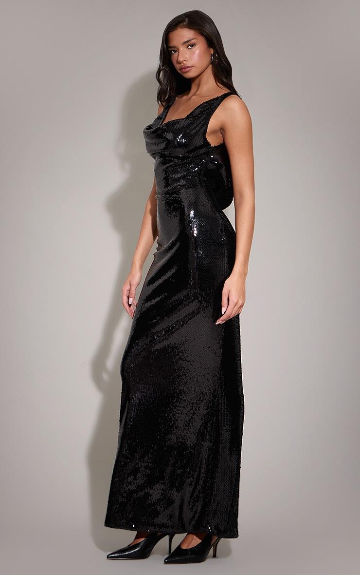 Pretty Little Thing Black Sequin Cowl Maxi Dress