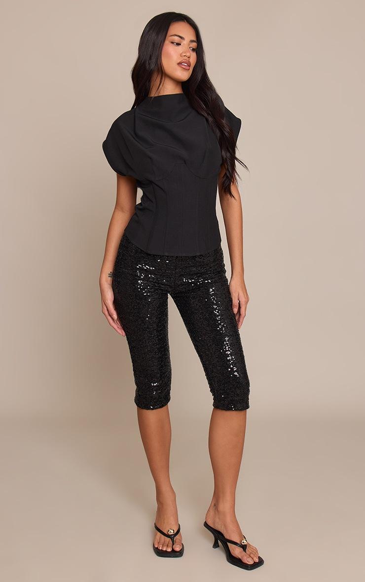 Pretty Little Thing Black Sequin Lined Capris