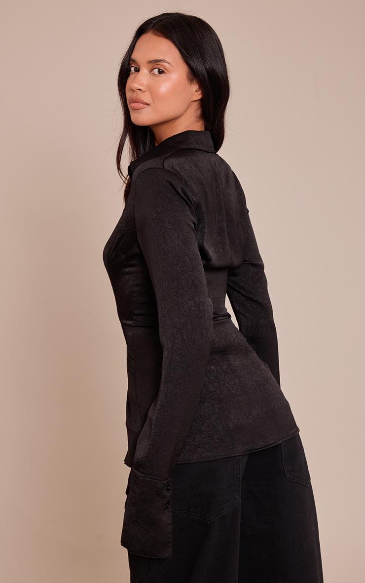 Pretty Little Thing Black Textured Fitted Shirt