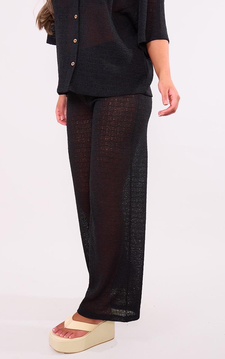 Pretty Little Thing Black Textured Wide Leg Pants