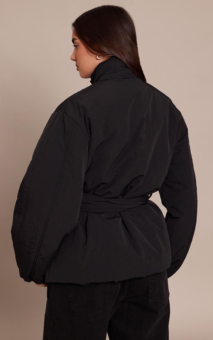 Pretty Little Thing Black Tie Waist Quilted Coat