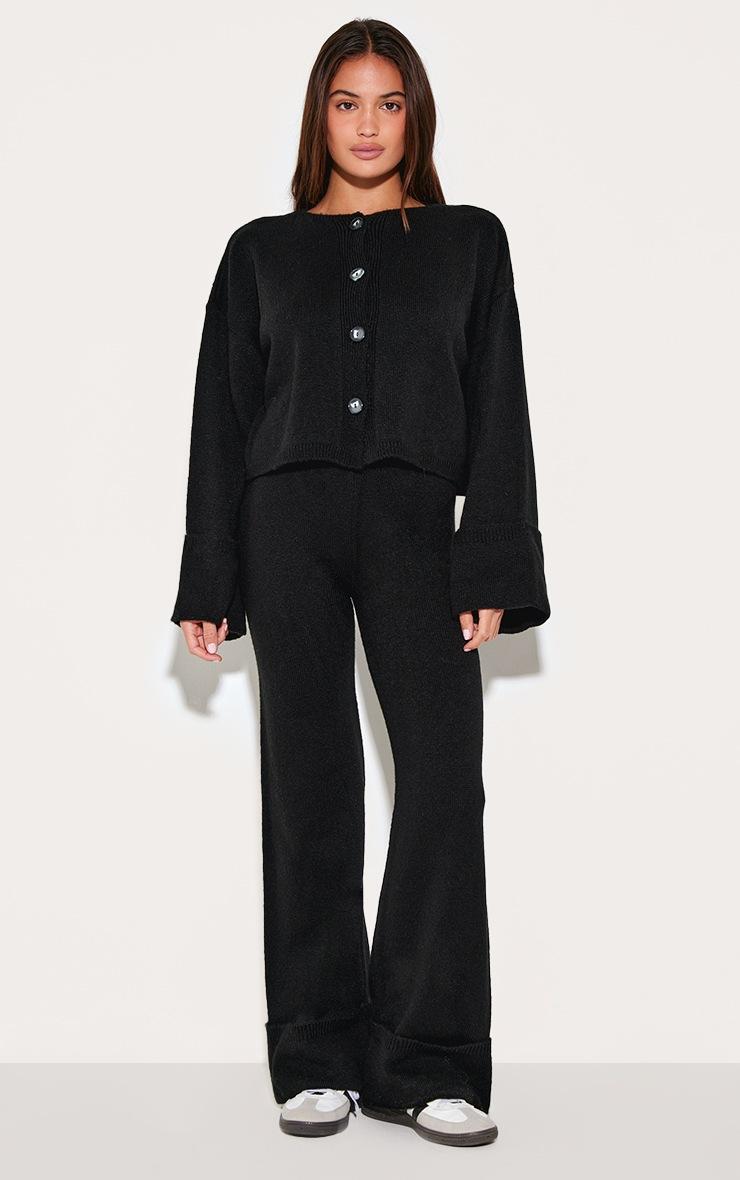 Pretty Little Thing Black Turn Up Hem Knit Pants
