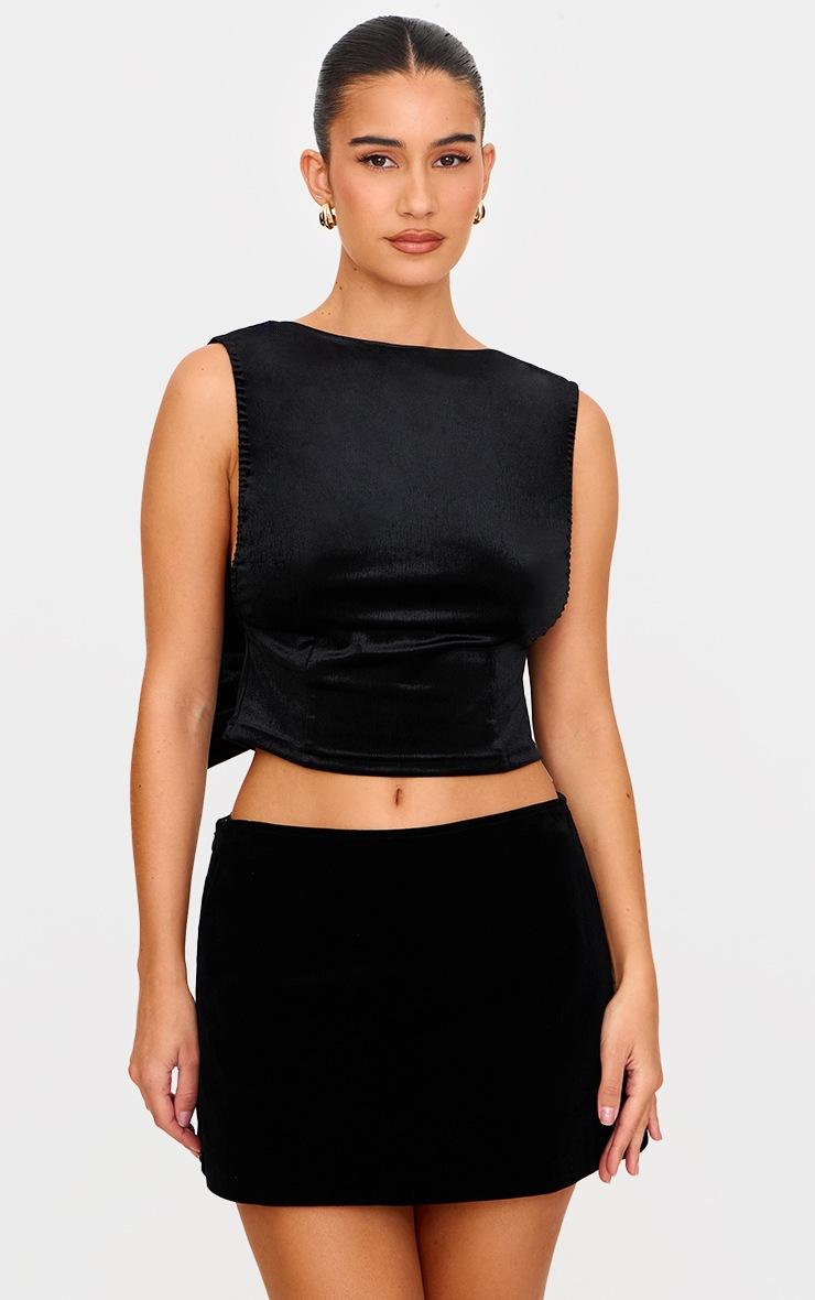 Pretty Little Thing Black Velvet Bow Back Top