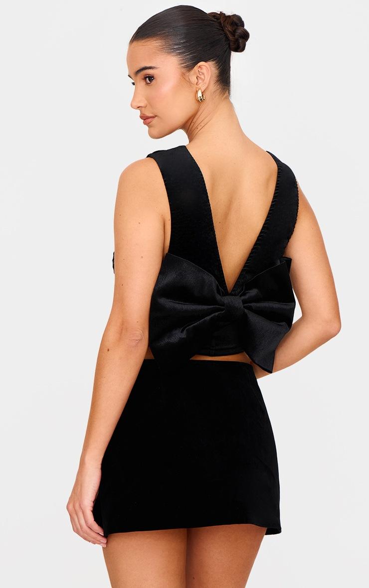 Pretty Little Thing Black Velvet Bow Back Top