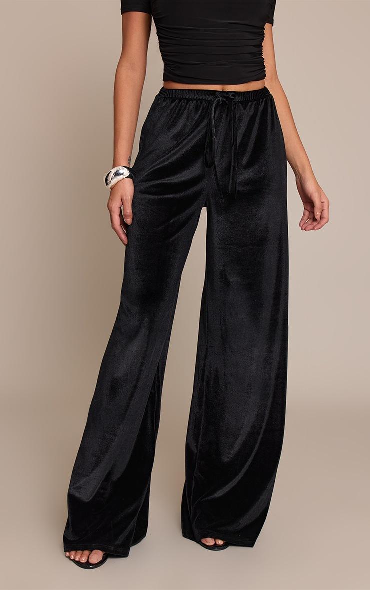 Pretty Little Thing Black Velvet Drawstring Pants