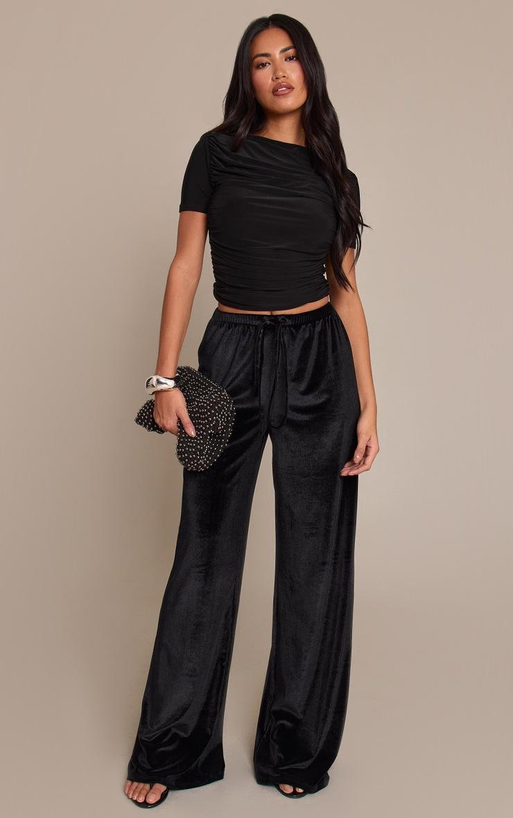 Pretty Little Thing Black Velvet Drawstring Pants