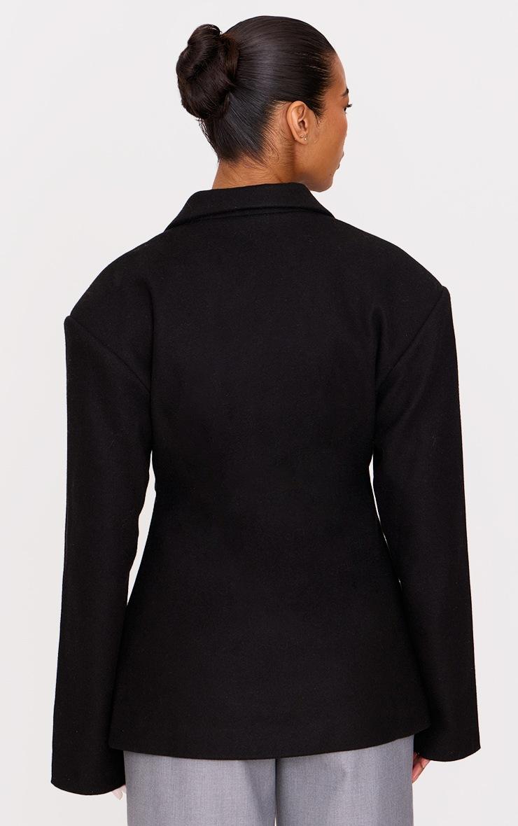Pretty Little Thing Black Wool Look Cinched Blazer