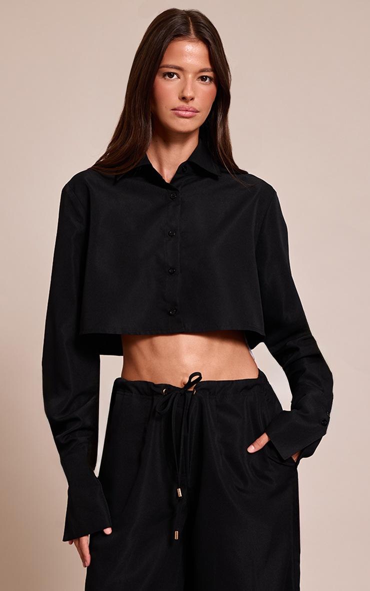 Pretty Little Thing Black Woven Cropped Shirt