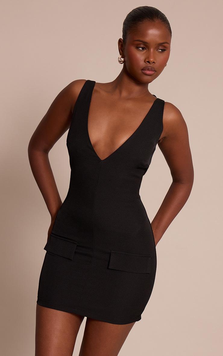 Pretty Little Thing Black Woven V Neck Mini Dress