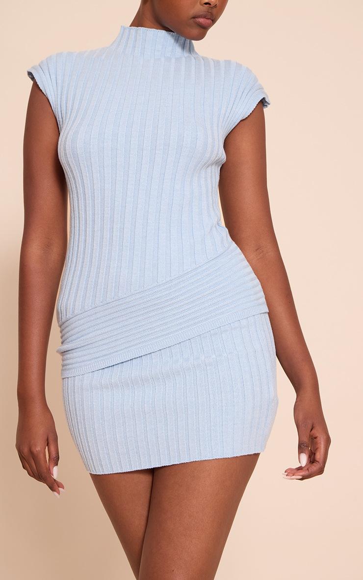 Pretty Little Thing Blue Ribbed Knit Mini Skirt