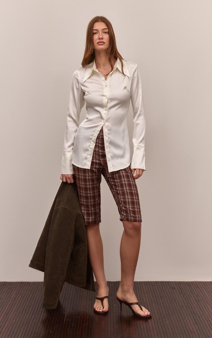 Pretty Little Thing Brown Check Woven Capris