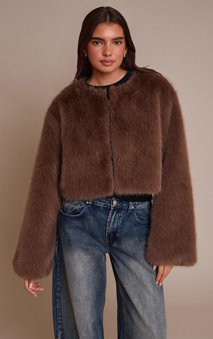 Pretty Little Thing Brown Cropped Fur Coat