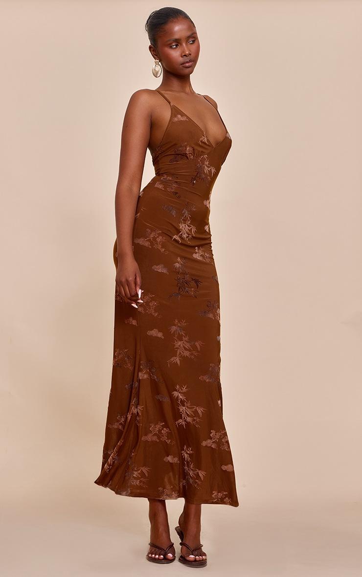 Pretty Little Thing Brown Devore V-neck Maxi Dress