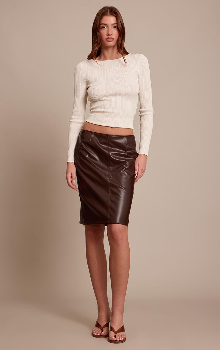 Pretty Little Thing Brown Faux Leather Midi Skirt