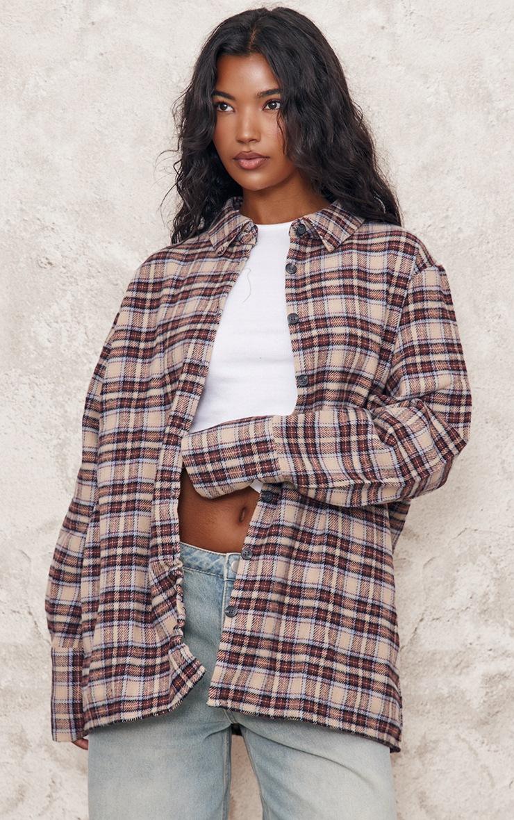 Pretty Little Thing Brown Oversized Flannel Shirt