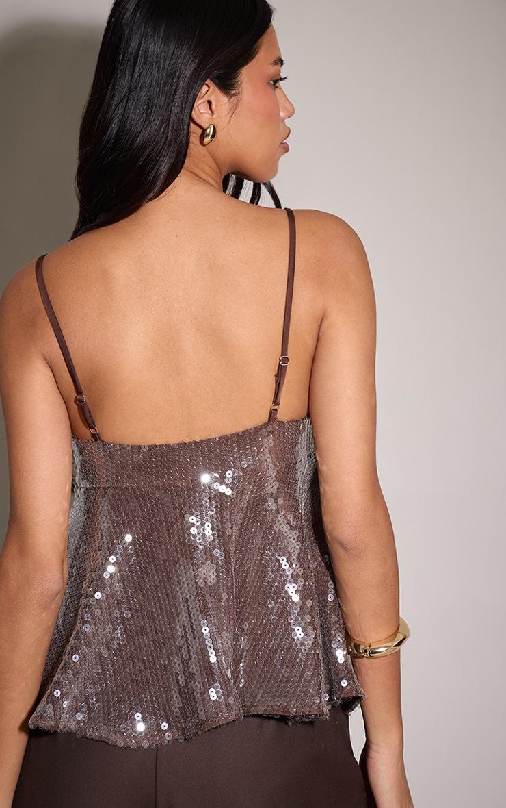 Pretty Little Thing Brown Sequin Floaty Cami Top