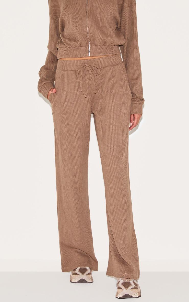 Pretty Little Thing Brown Waffle Wide Leg Pants