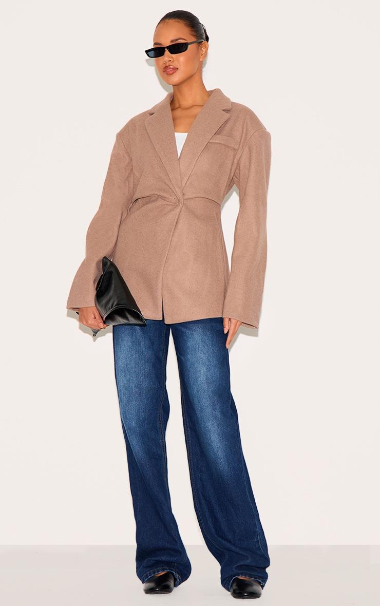 Pretty Little Thing Brown Wool Look Cinched Blazer