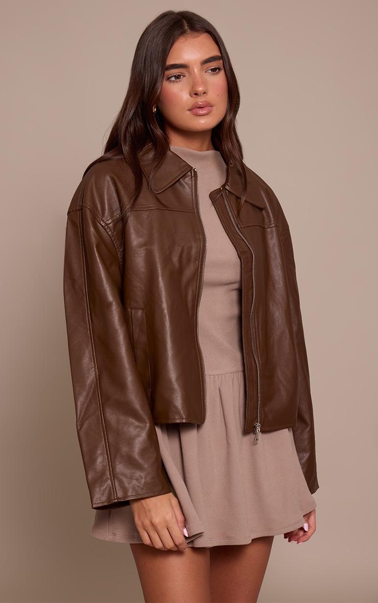Pretty Little Thing Brown Zip Through Pu Jacket