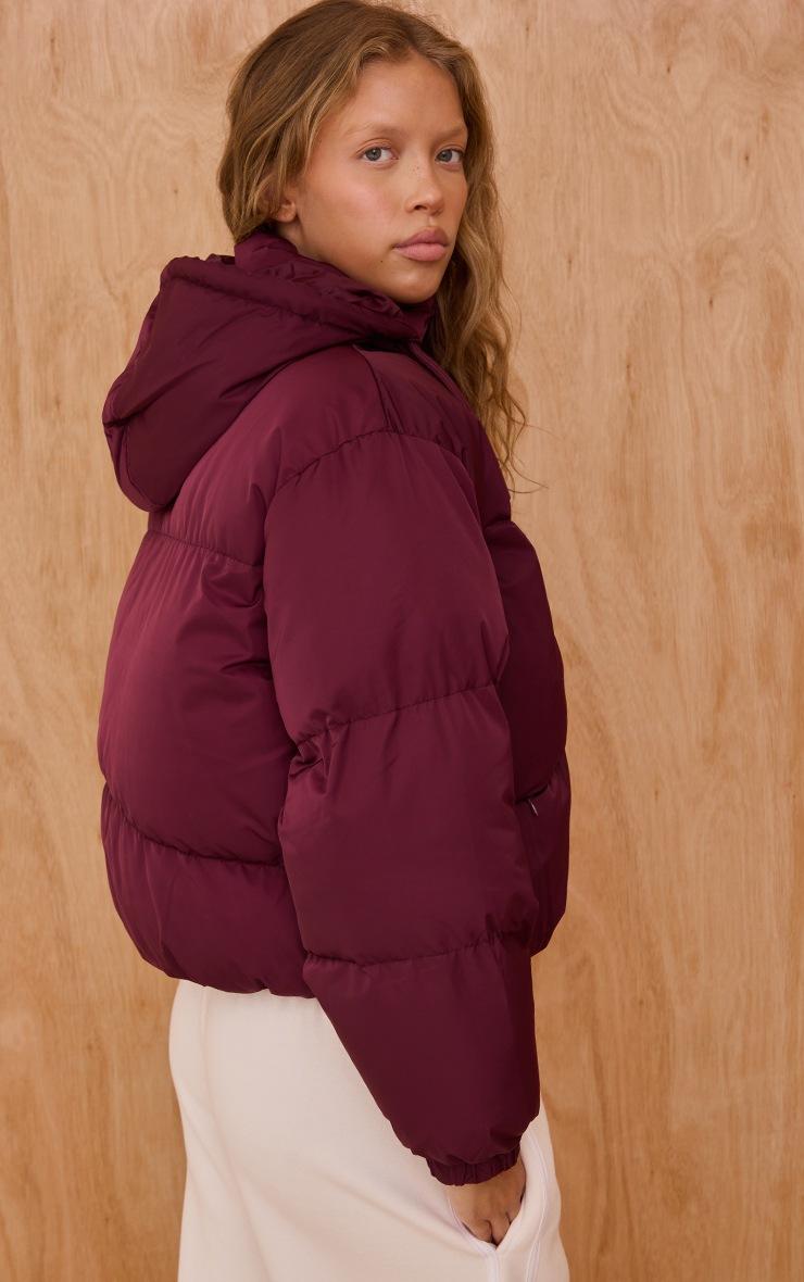 Pretty Little Thing Burgundy Hooded Puffer Coat