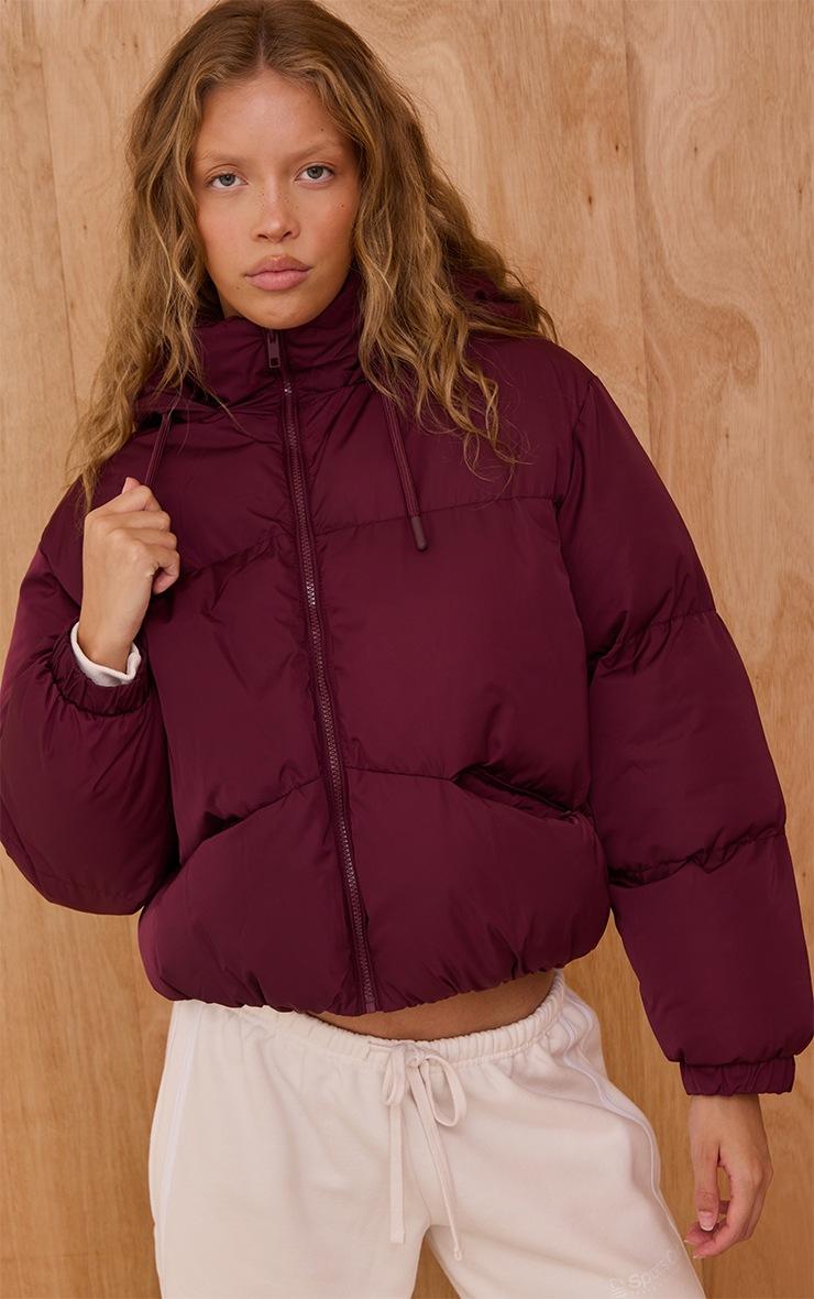 Pretty Little Thing Burgundy Hooded Puffer Coat