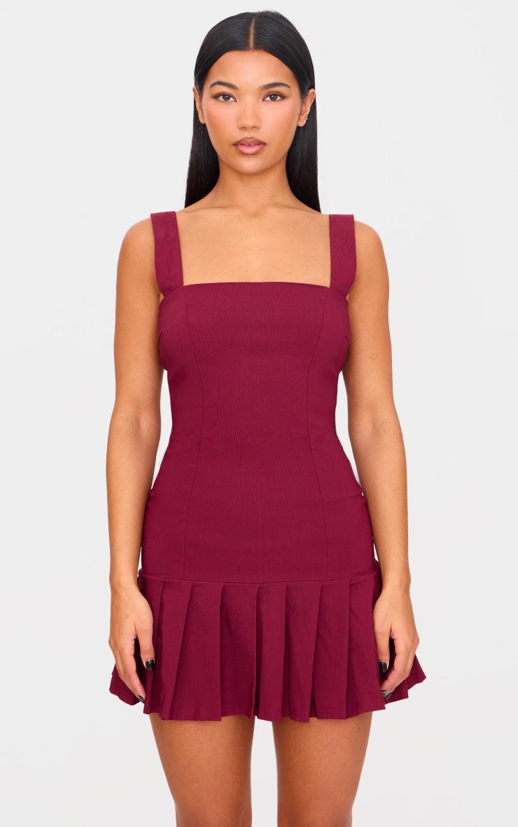 Pretty Little Thing Burgundy Pleated Shift Dress