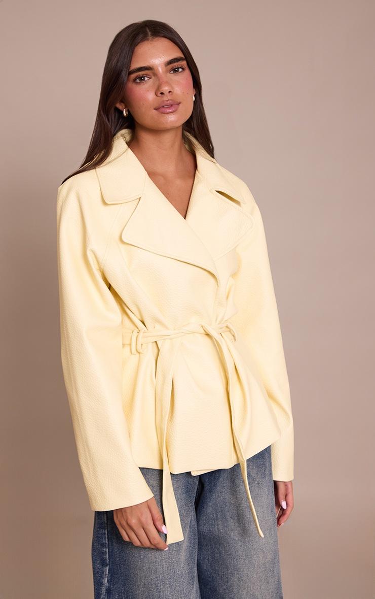 Pretty Little Thing Buttercream PU Belted Jacket