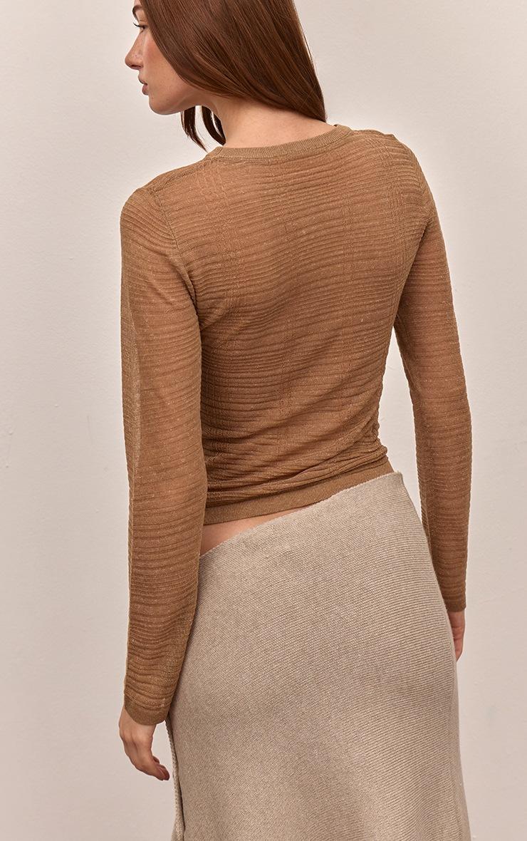 Pretty Little Thing Camel Check Sheer Knit Top