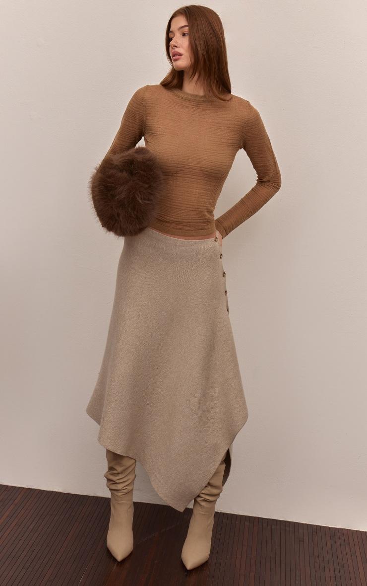 Pretty Little Thing Camel Check Sheer Knit Top