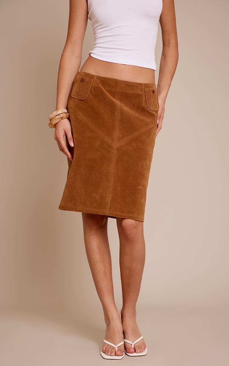 Pretty Little Thing Camel Faux Suede Midi Skirt