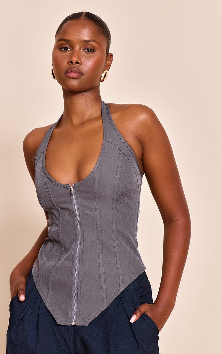 Pretty Little Thing Charcoal Boned Dip Hem Corset