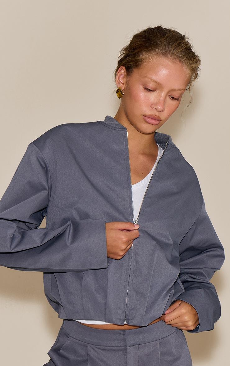 Pretty Little Thing Charcoal Pleated Bomber Jacket