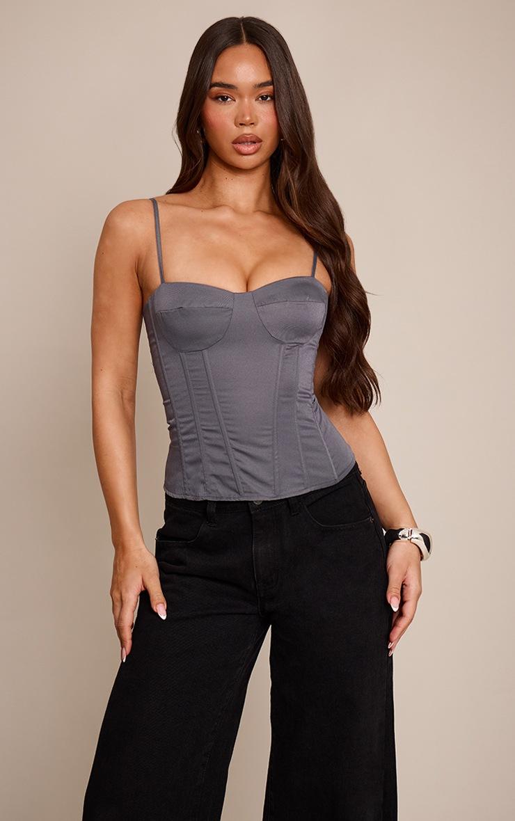 Pretty Little Thing Charcoal Structured Corset Top