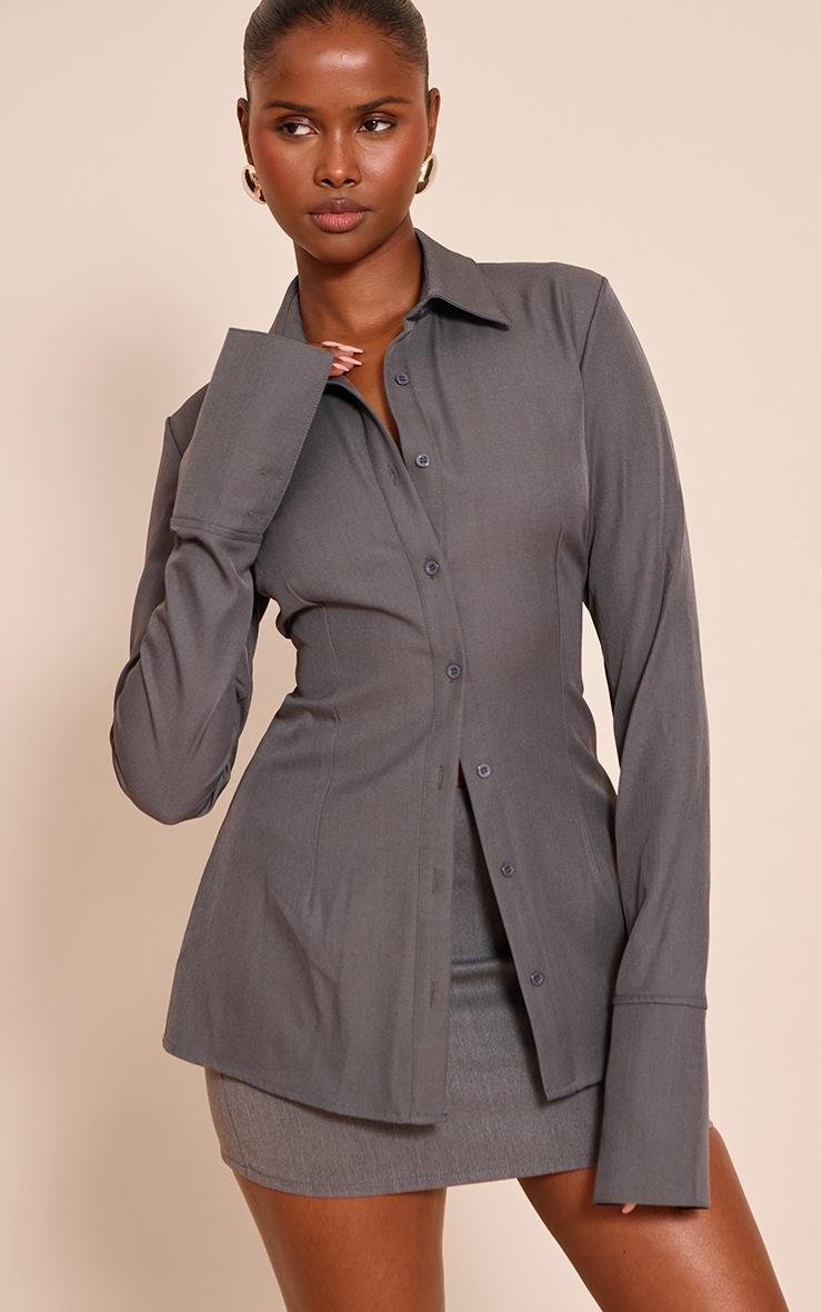 Pretty Little Thing Charcoal Woven Fitted Shirt