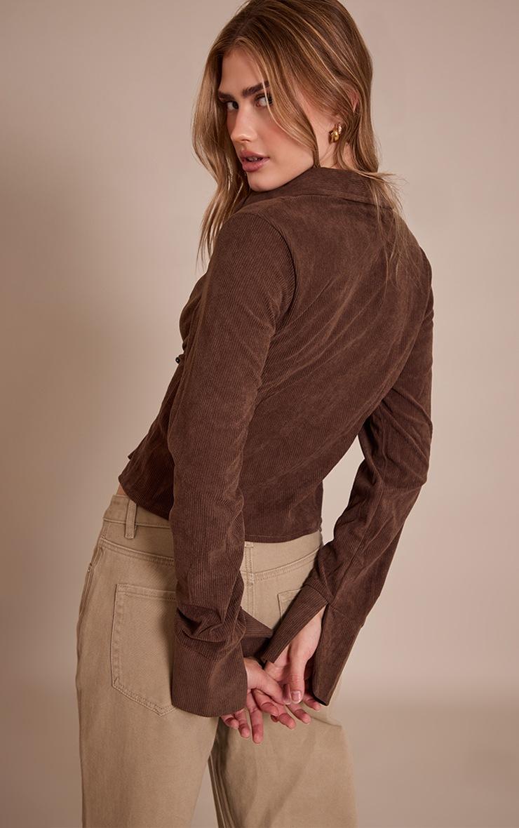 Pretty Little Thing Chocolate Cord Fitted Shirt