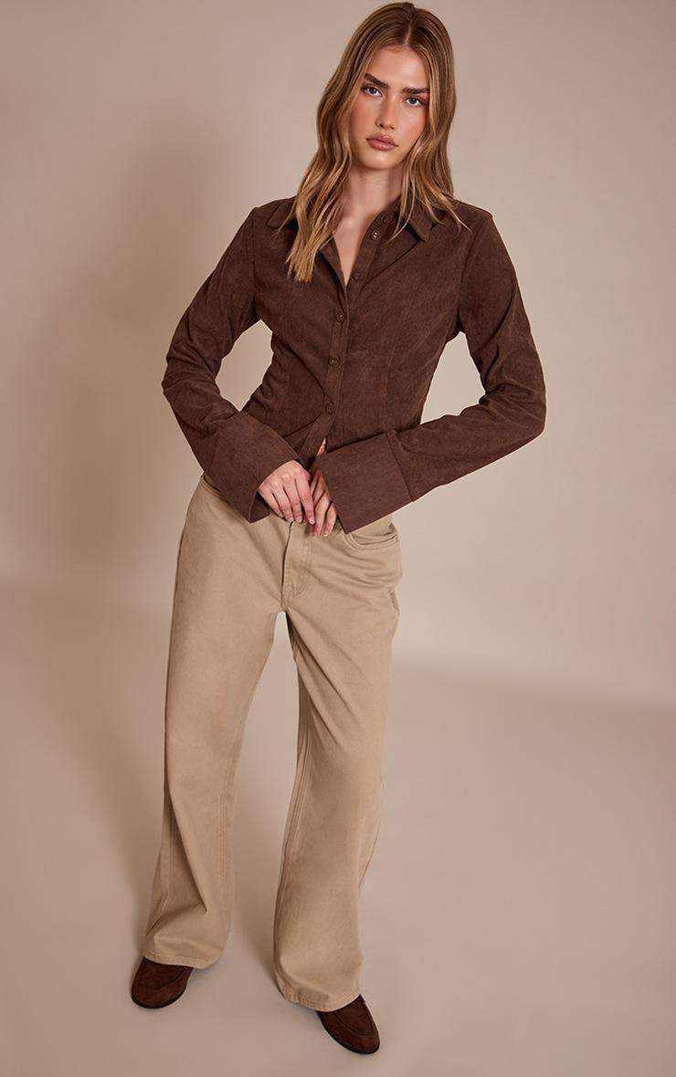 Pretty Little Thing Chocolate Cord Fitted Shirt