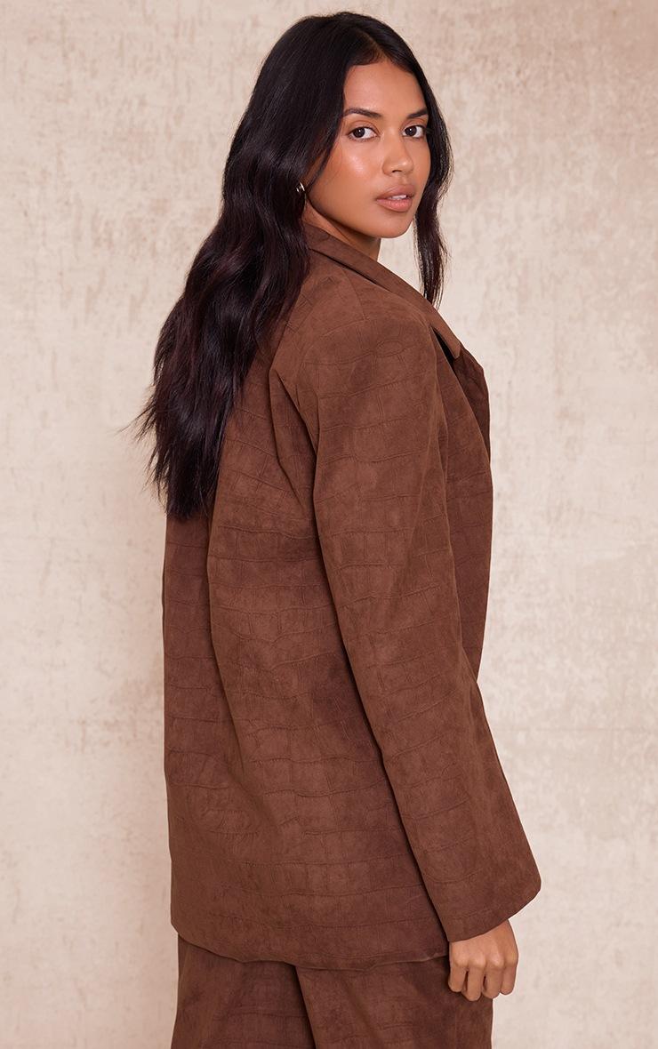 Pretty Little Thing Chocolate Croc Suede Blazer
