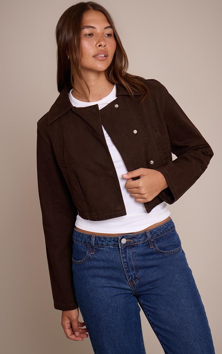 Pretty Little Thing Chocolate Cropped Denim Jacket
