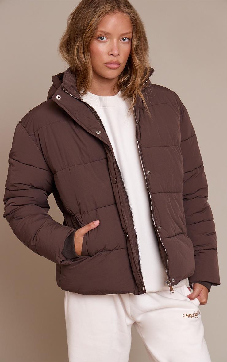 Pretty Little Thing Chocolate Hooded Puffer Jacket