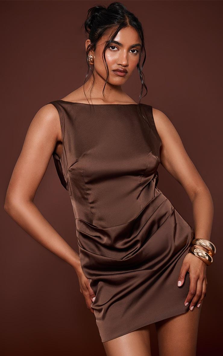 Pretty Little Thing Chocolate Satin Mini Dress
